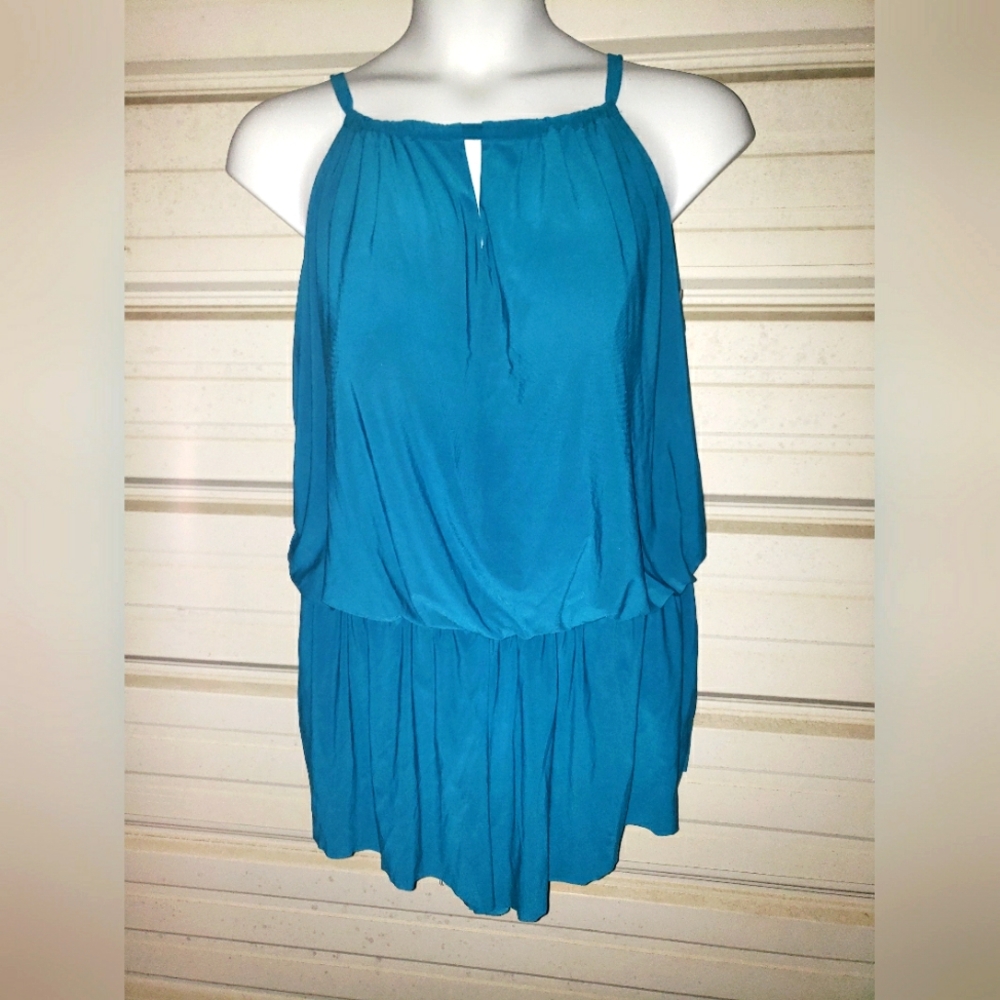 Plus Size 20 2x Womens Swimsuit Teal Blue Romper Swim One Piece - Picture 2 of 4